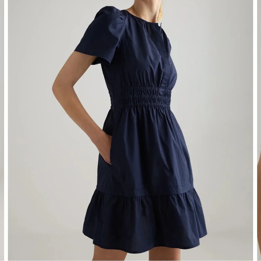 Quince Navy Short-Sleeve Smocked Waist Dress - Picture 1 of 3